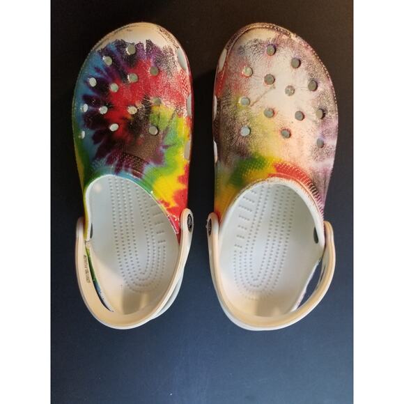 Tie Dye Rainbow Colors Classic Crocs Womens 11 Mens 9 Beach Casual - Picture 1 of 5